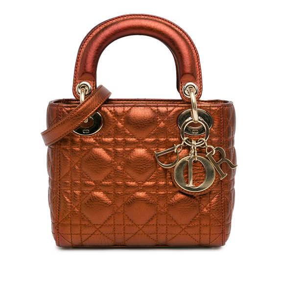 Pre-Loved Dior Mini Metallic Calfskin Cannage Lady Dior - Picture 1 of 12